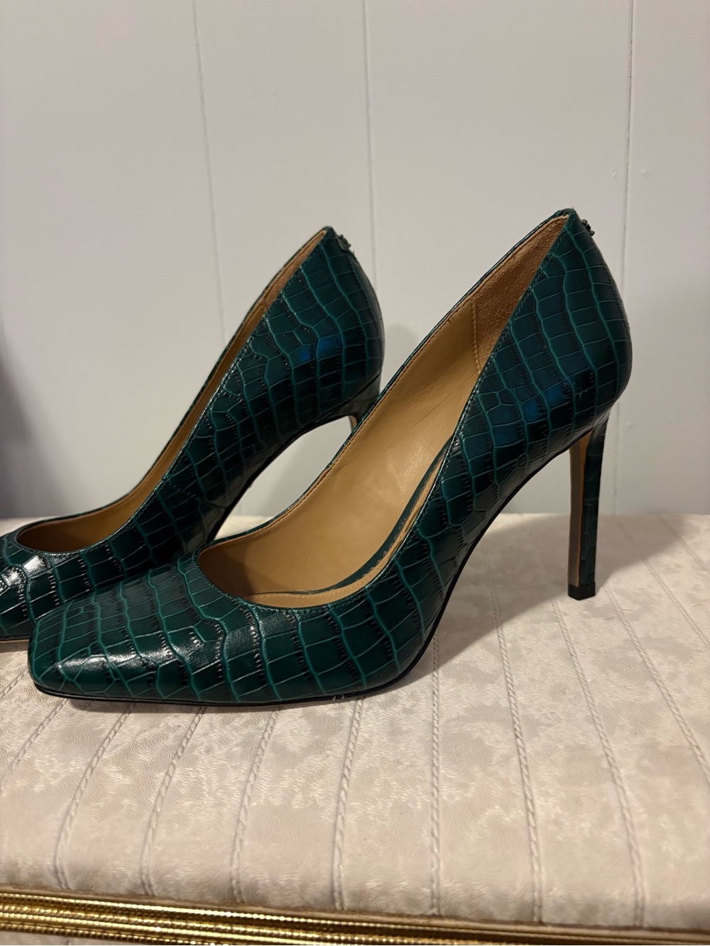 Sam Edelman Teal Croc-Embossed Stiletto Pumps